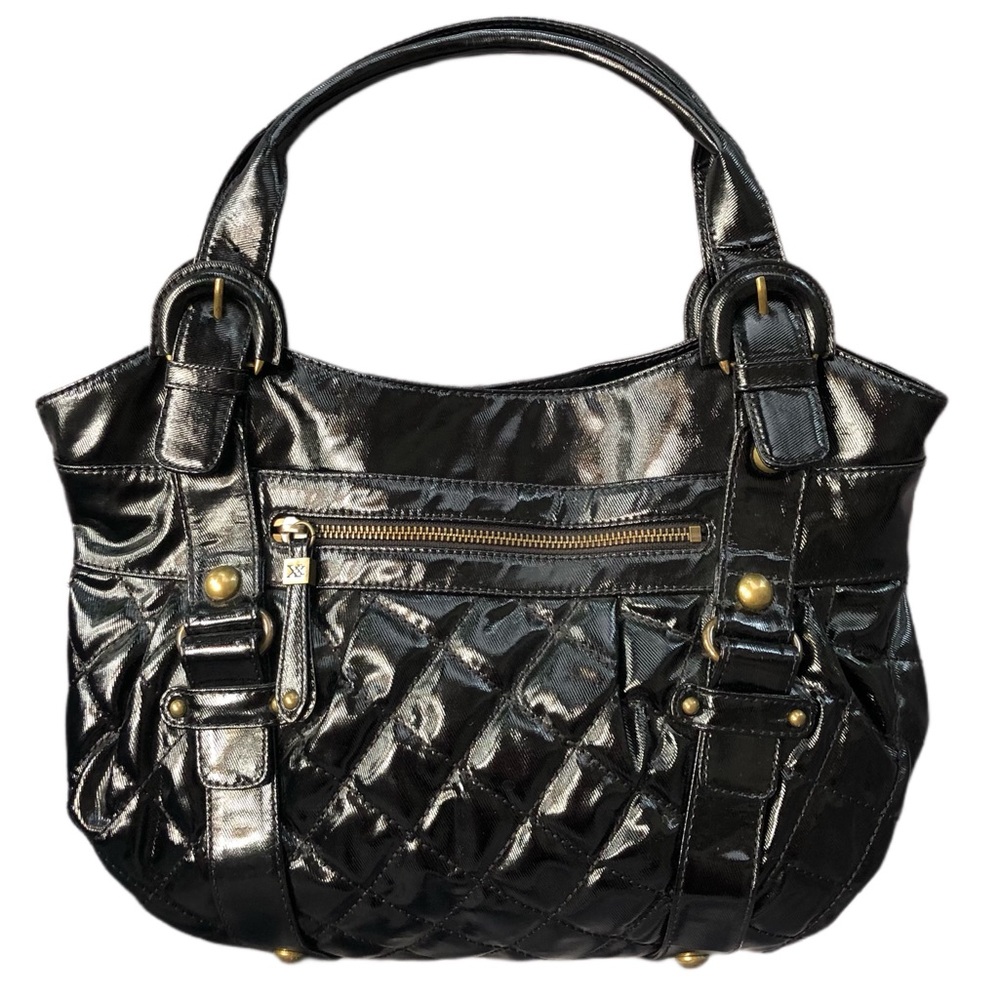 Maxx New York Black Patent Leather Quilted ShoulderBag